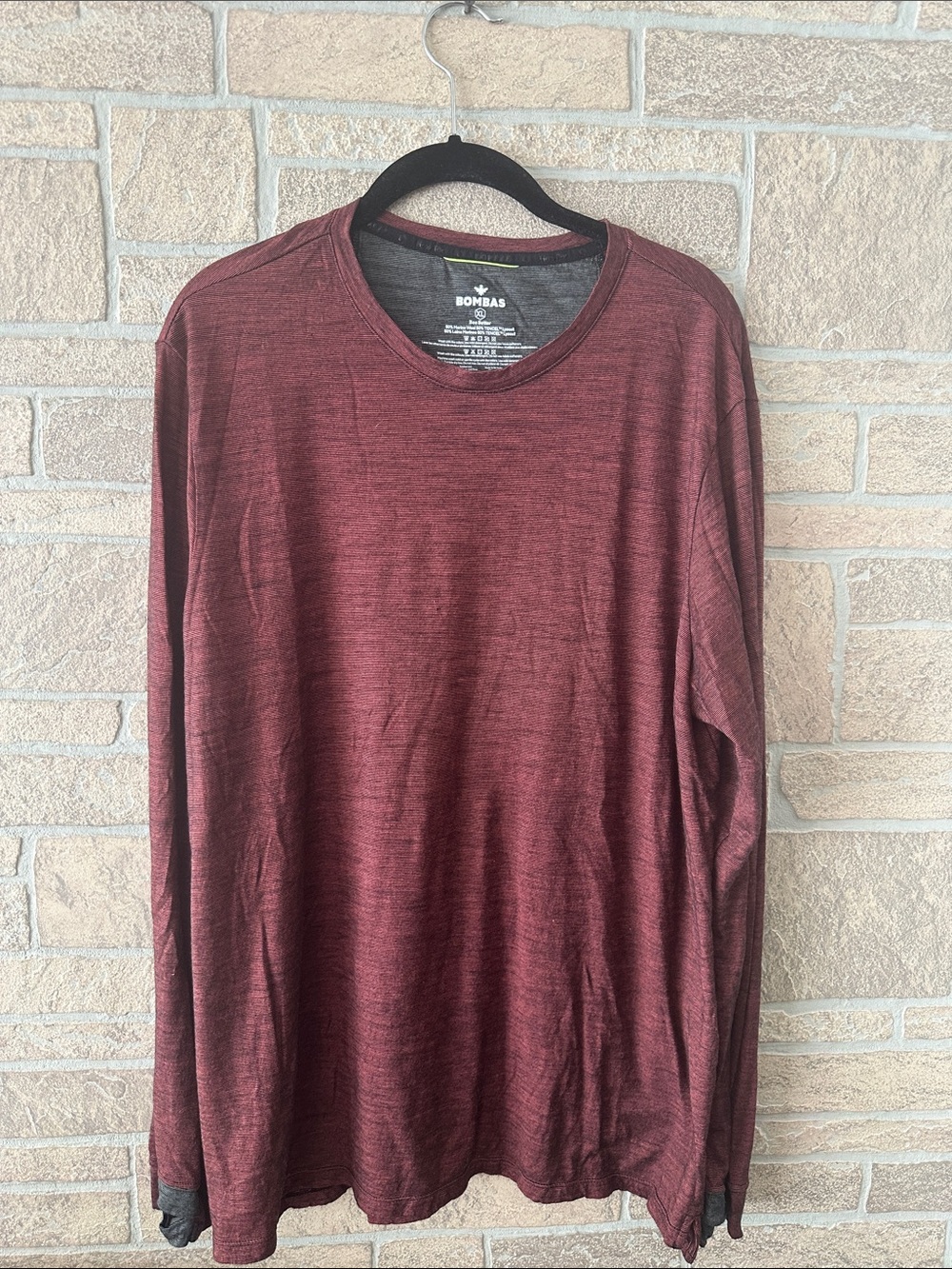 bombas ~ men's merino wool Blend Maroon Heather crew neck long sleeve size XL
